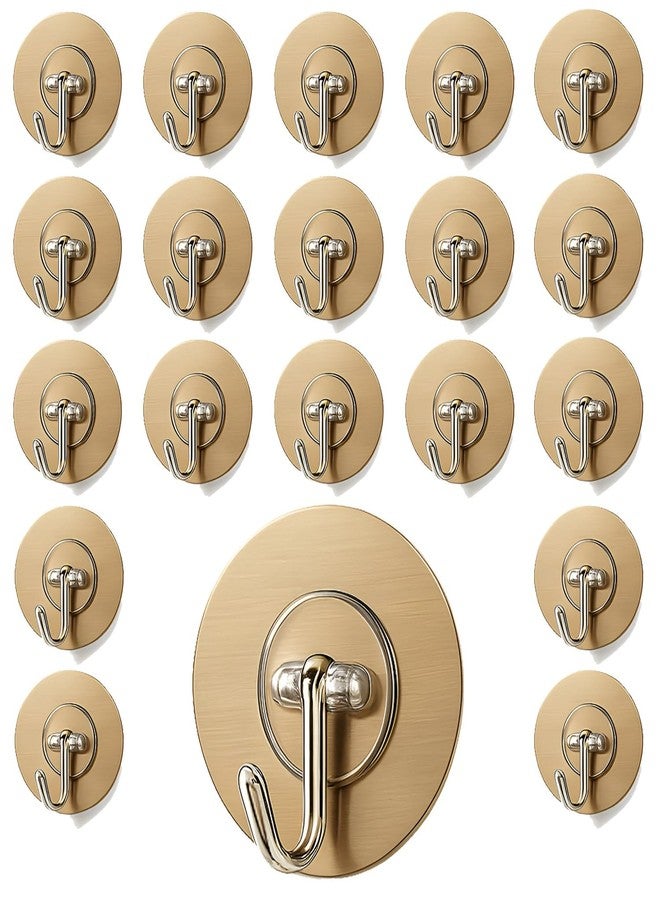 DALUCI Big Size Self Adhesive Hooks Wall Hooks for Hanging - Heavy Duty Wall Hanger Hook for Bathroom, Kitchen, Home & Office, Towels & Utensils - Hooks for Wall Heavy Items (Golden-Round, 20) - Image 1